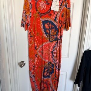 Women's Red-orange Farm Rio for Anthony Maxi Dress - Vibrant Floral Print NWT